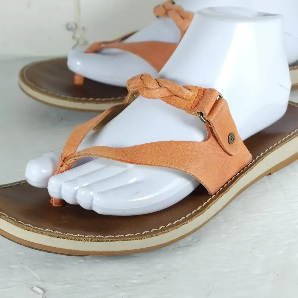 OLUKAI Women's Kahikolu US10 Corral Leather Braided Flip Flops Thong Sandals